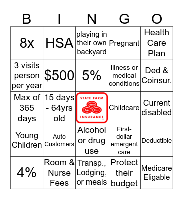 Hospital Income Bingo Card