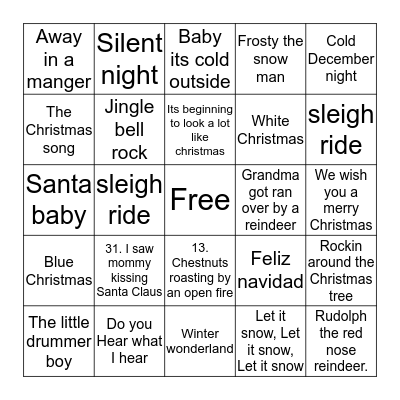 Christmas song BING Bingo Card