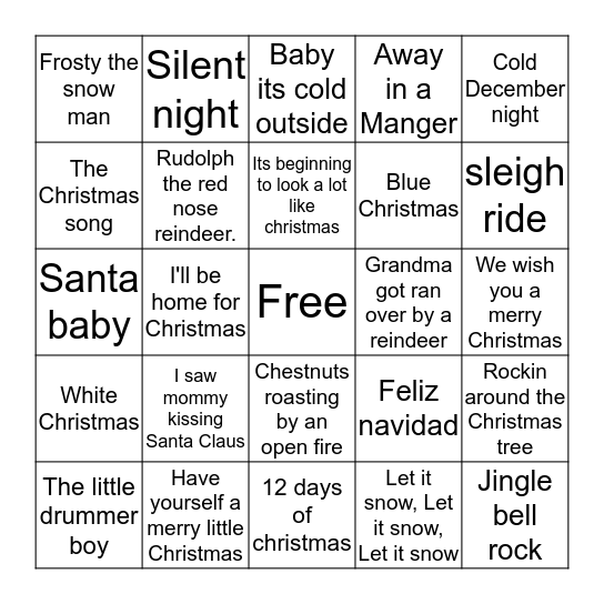 Christmas song BING Bingo Card