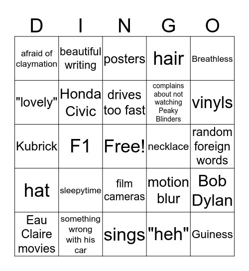 Derrek Bingo Card