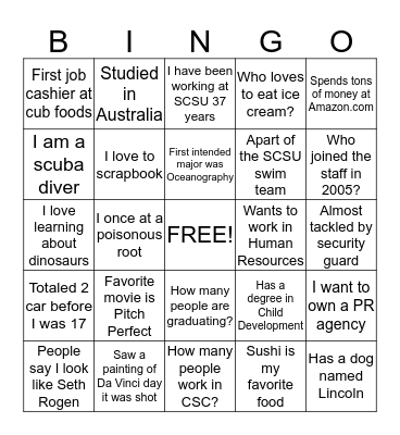 Career Services Bingo Card