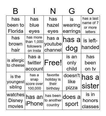 Find someone who Bingo Card