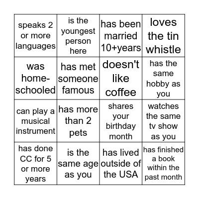 Find the CC Mom Who....  Bingo Card