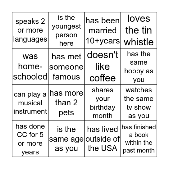 Find the CC Mom Who....  Bingo Card