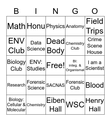 Natural Sciences & Mathematics Bingo Card