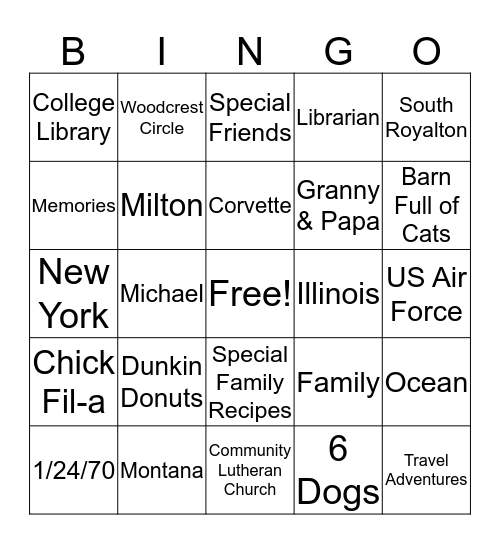 50th Anniversary Bingo Card
