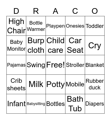 Dre & Chase Baby Shower  Bingo Card