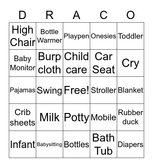 Dre & Chase Baby Shower  Bingo Card