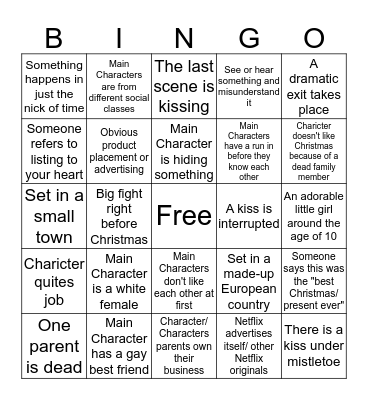 Cheesy Christmas Movie Bingo Card