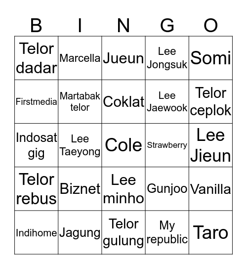 Bingonya Cole Bingo Card