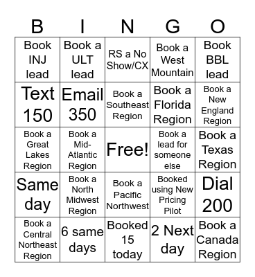 Saturday's BINGO Card