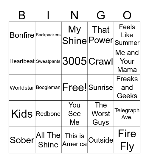 Burgerboss (Music) Bingo: Beta Test Gam-Bingo Card