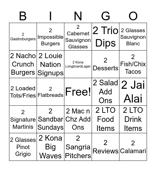 Saturday Bingo Card