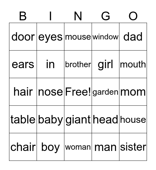 Freddy's World Plus - Family, House, Body Bingo Card