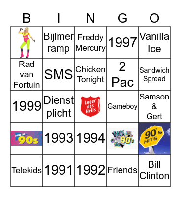 Back to the 90's Bingo Card