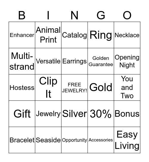 BLINGO! Bingo Card