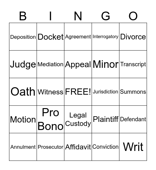 Hostetter Strent Legal Bingo Card