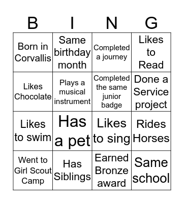 Ice Breaker Bingo Card