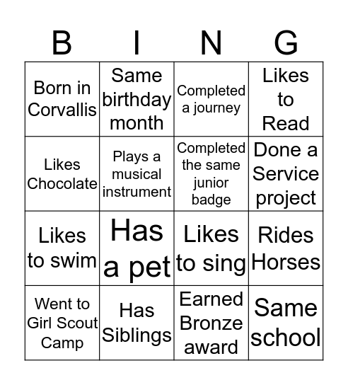 Ice Breaker Bingo Card