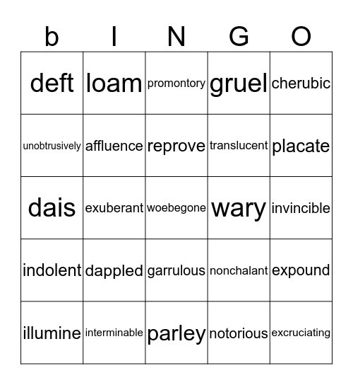 VOCABULARY Bingo Card