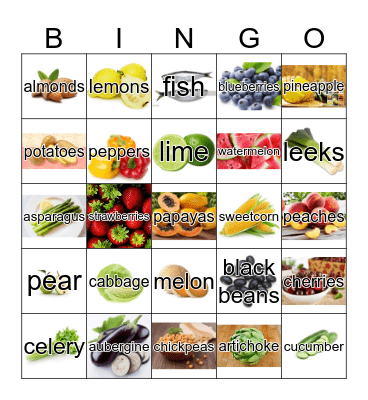 Fruits & Vegetables Bingo Card