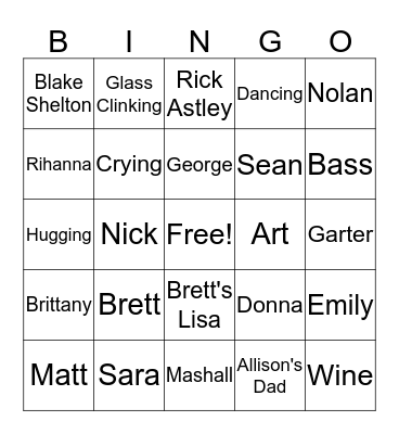 Wedding Bingo Card