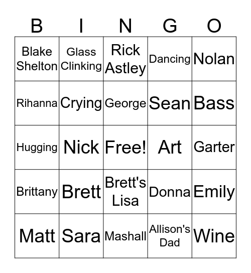 Wedding Bingo Card