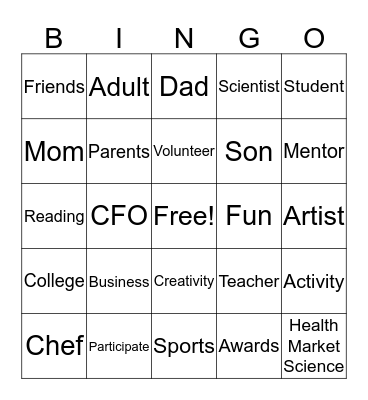 Take Our Daughters and Sons to Work Day Bingo Card