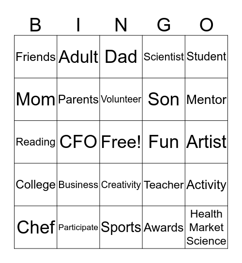 Take Our Daughters and Sons to Work Day Bingo Card