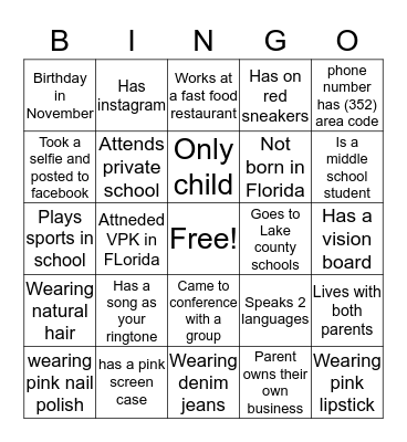 God's Diamond Girl Bingo Card