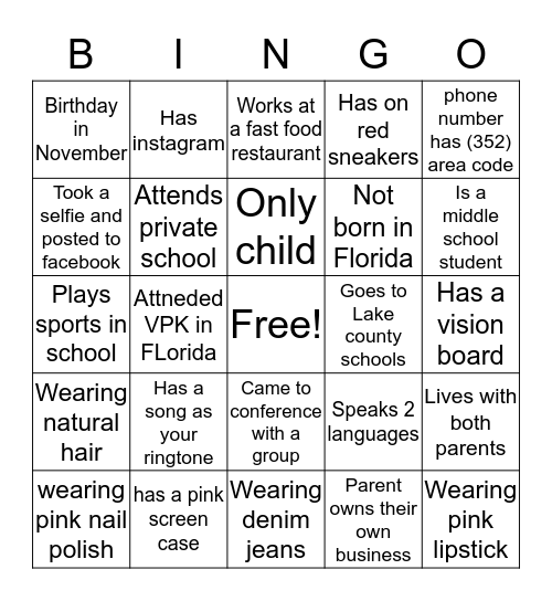 God's Diamond Girl Bingo Card