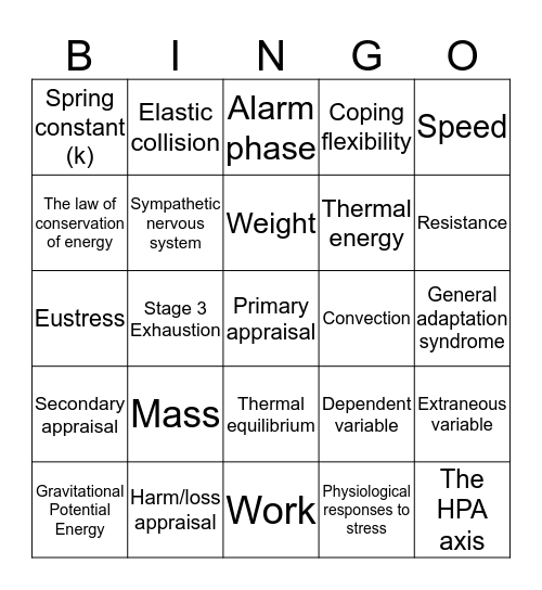 Physics and Psych Bingo Card