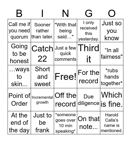 SN Council Bingo Card