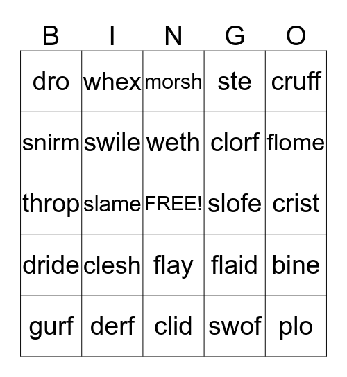 Syllable Bingo Card
