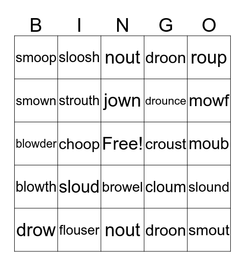 ou, ow, oo Bingo Card
