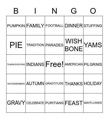 THANKSGIVING BINGO Card