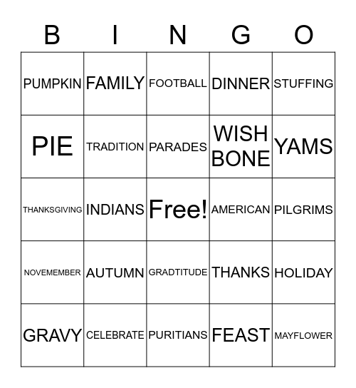 THANKSGIVING BINGO Card