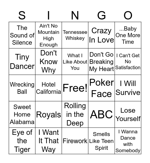 SINGO Bingo Card