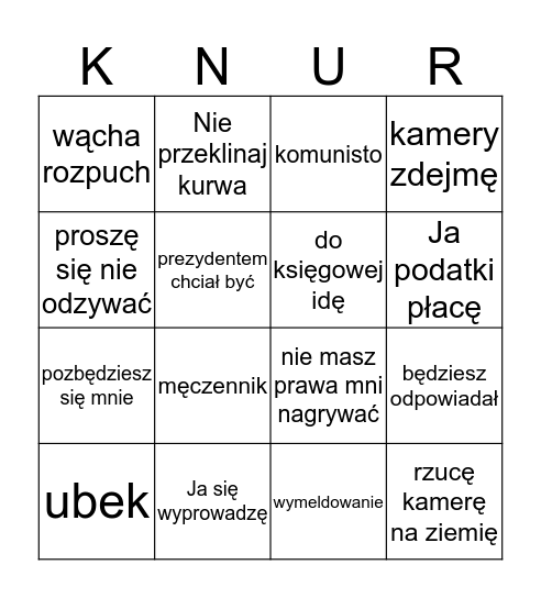 Major i Konon Bingo Card