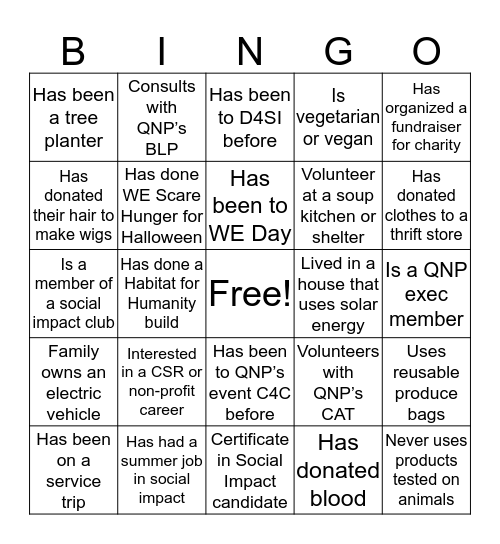 Social Impact Bingo! Bingo Card