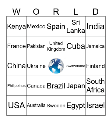 Flags of the World Bingo Card