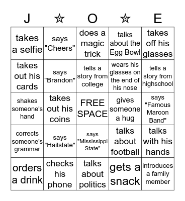 JOE BINGO Card