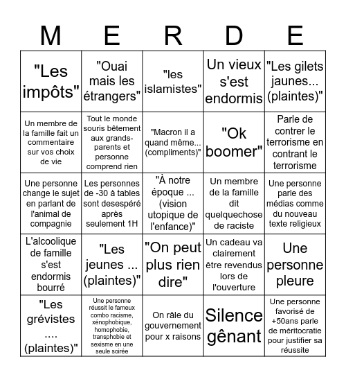 Les joies de Noël à la Française Bingo Card