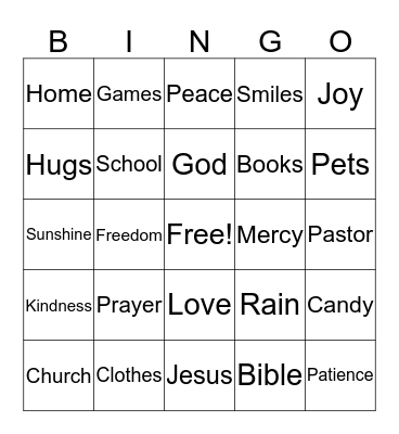 Gratitude Bingo Card