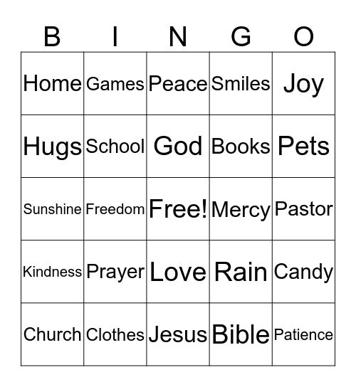 Gratitude Bingo Card