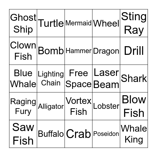 Fish Bowl Bingo Card