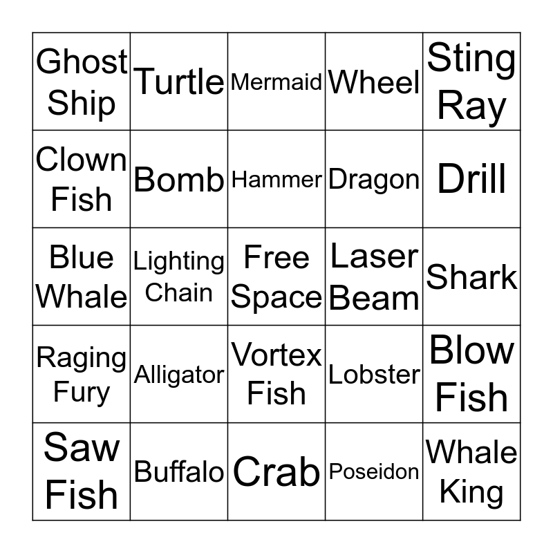 Fish Bowl Bingo Card