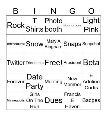 Gamma Phi Bingo Card