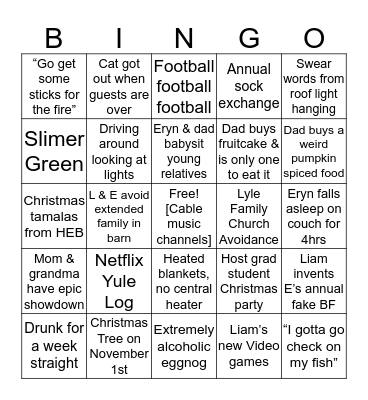 Lyle Family Christmas Bingo Card