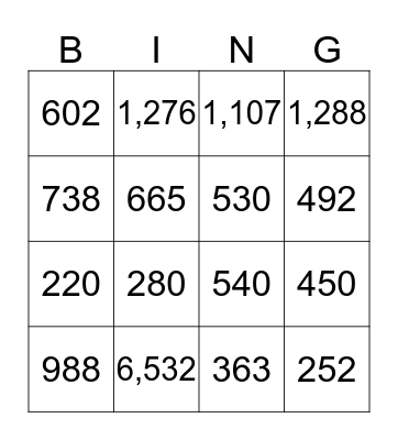 Multiplication Bingo Card